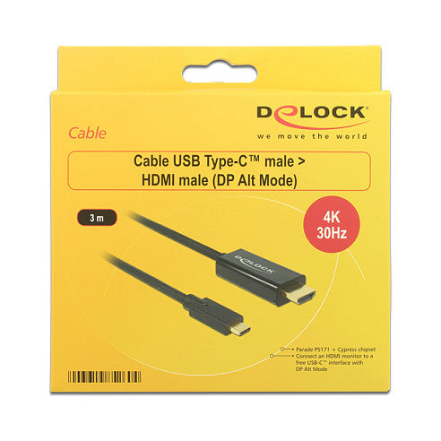 USB C > HDMI Stecker (4K 30Hz) 3 m schwarz Delock