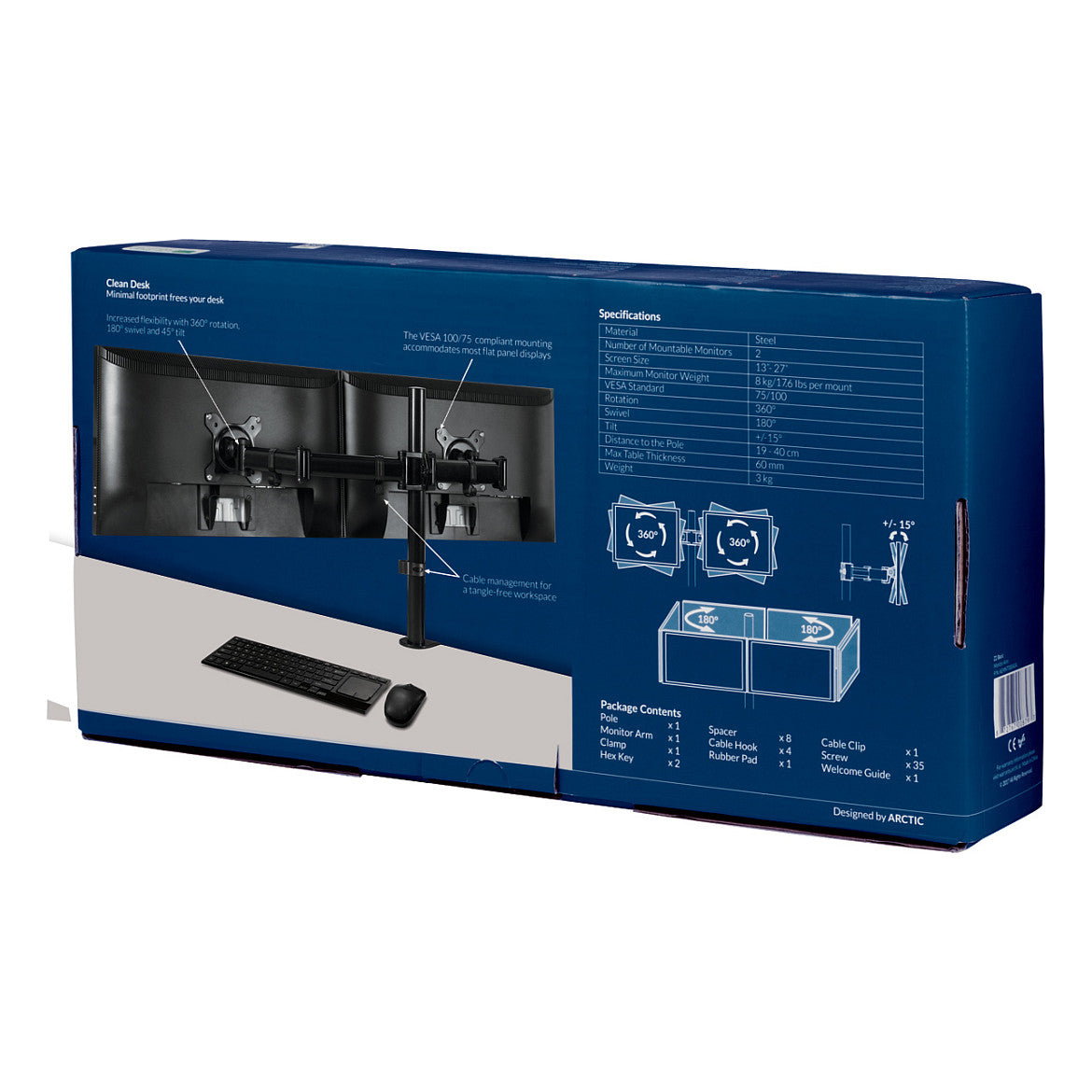 Tischhalterung für 2 Monitore bis 69cm 27" 8KG ARCTIC Z2 Basic