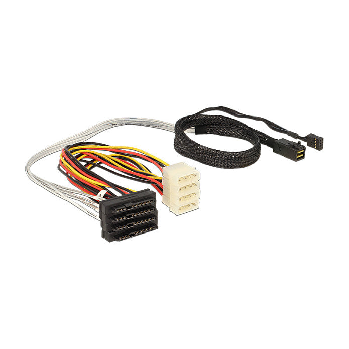 Kabel Mini SAS HD SFF-8643 > 4 x SAS SFF-8482 + Power + Sideband 0,5 m