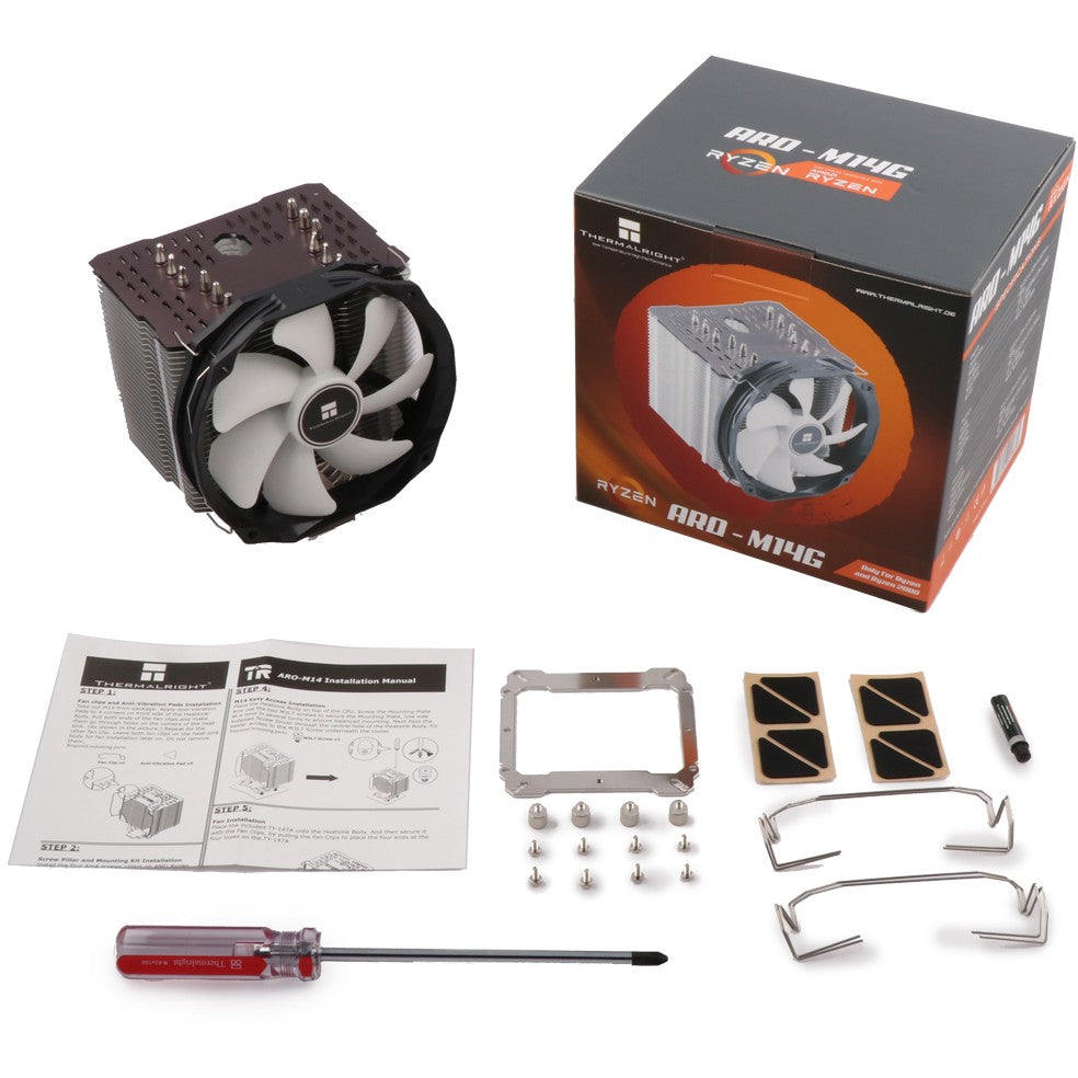 K Cooler AMD Socket Thermalright ARO-M14 AMD Ryzen CPU-Cooler - Grey TDP 240W