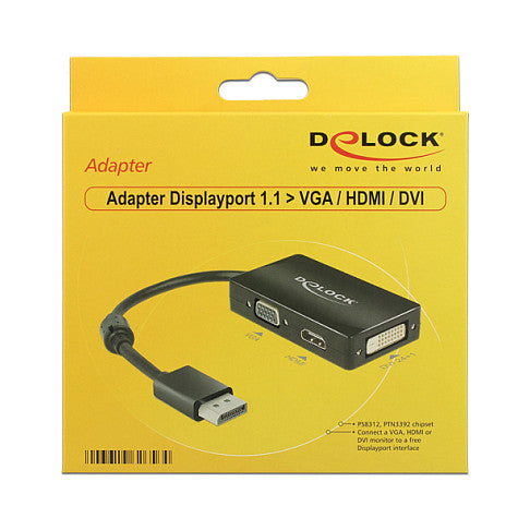 DELOCK Adapterkabel DisplayPort Stecker > 1 x VGA + 1 x HDMI + 1 x DVI 24+1 schwarz