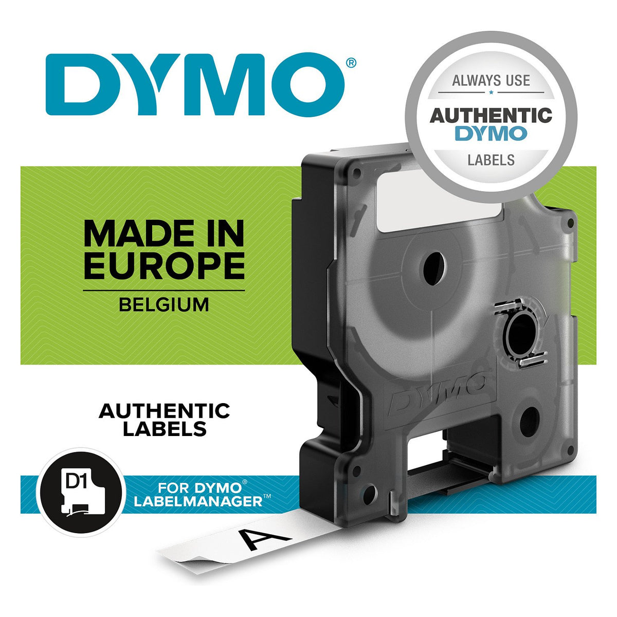 Dymo LabelWriter - D1 Etiketten Selbstklebend - 12 mm x 7 m - Schwarz auf Grün - (S0720590)