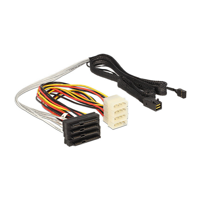 Kabel Mini SAS HD SFF-8643 > 4 x SAS SFF-8482 + Power + Sideband 1 m