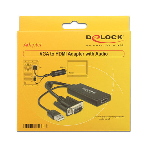 DELOCK Adapter VGA + Audio zu HDMI mit Kabel schwarz