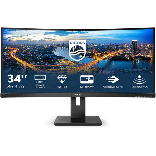 86.4cm/34'' (3440x1440) Philips B-Line 345B1C Curved 5ms 21:9 USB 2xHDMI DisplayPort VESA Speaker WQHD Black