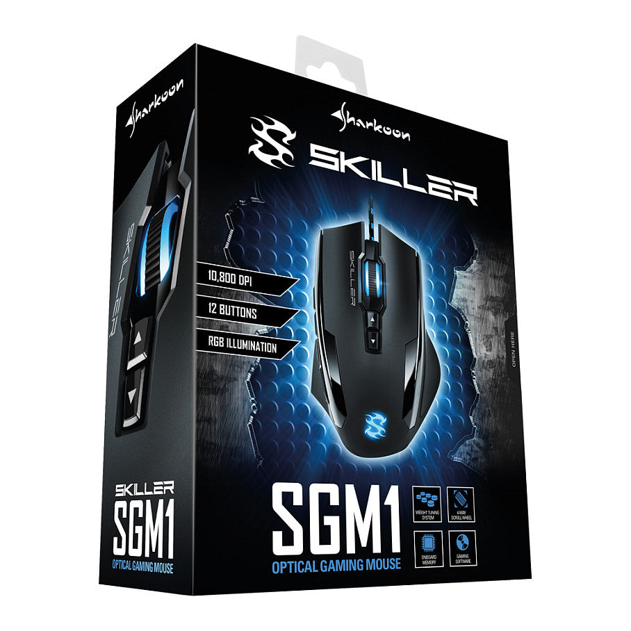 Sharkoon Skiller SGM1 Gaming Mouse kabelgebunden ergonomisch optisch 12 Tasten Black