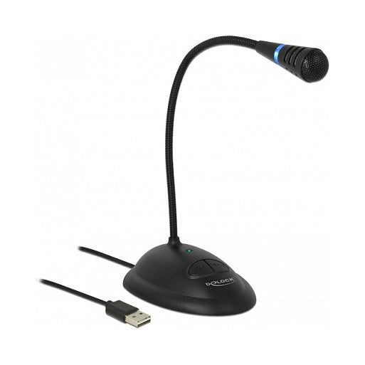 Broadcast Delock USB Schwanenhals Mikrofon mit Standfuß und Mute + On / Off Taste