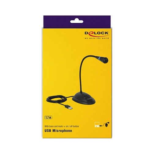 Broadcast Delock USB Schwanenhals Mikrofon mit Standfuß und Mute + On / Off Taste