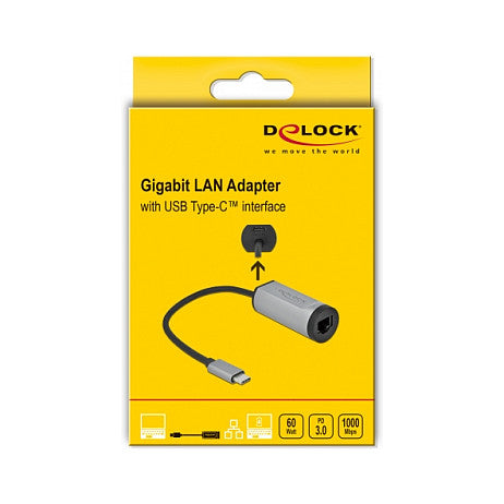 USB Type-C™ Adapter zu Gigabit LAN mit Power Delivery Anschluss grau