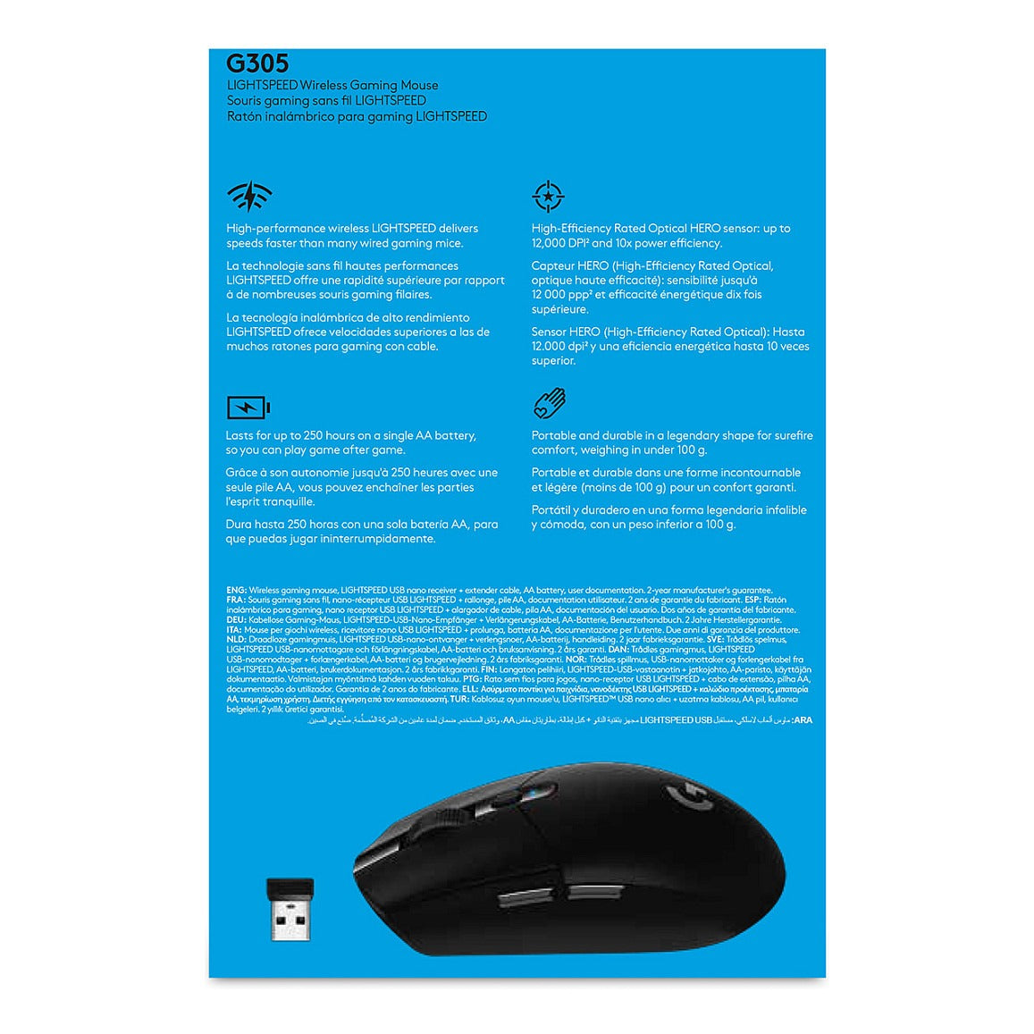 Logitech G G305 optical 6 buttons wireless 2.4 GHz USB wireless receiver black
