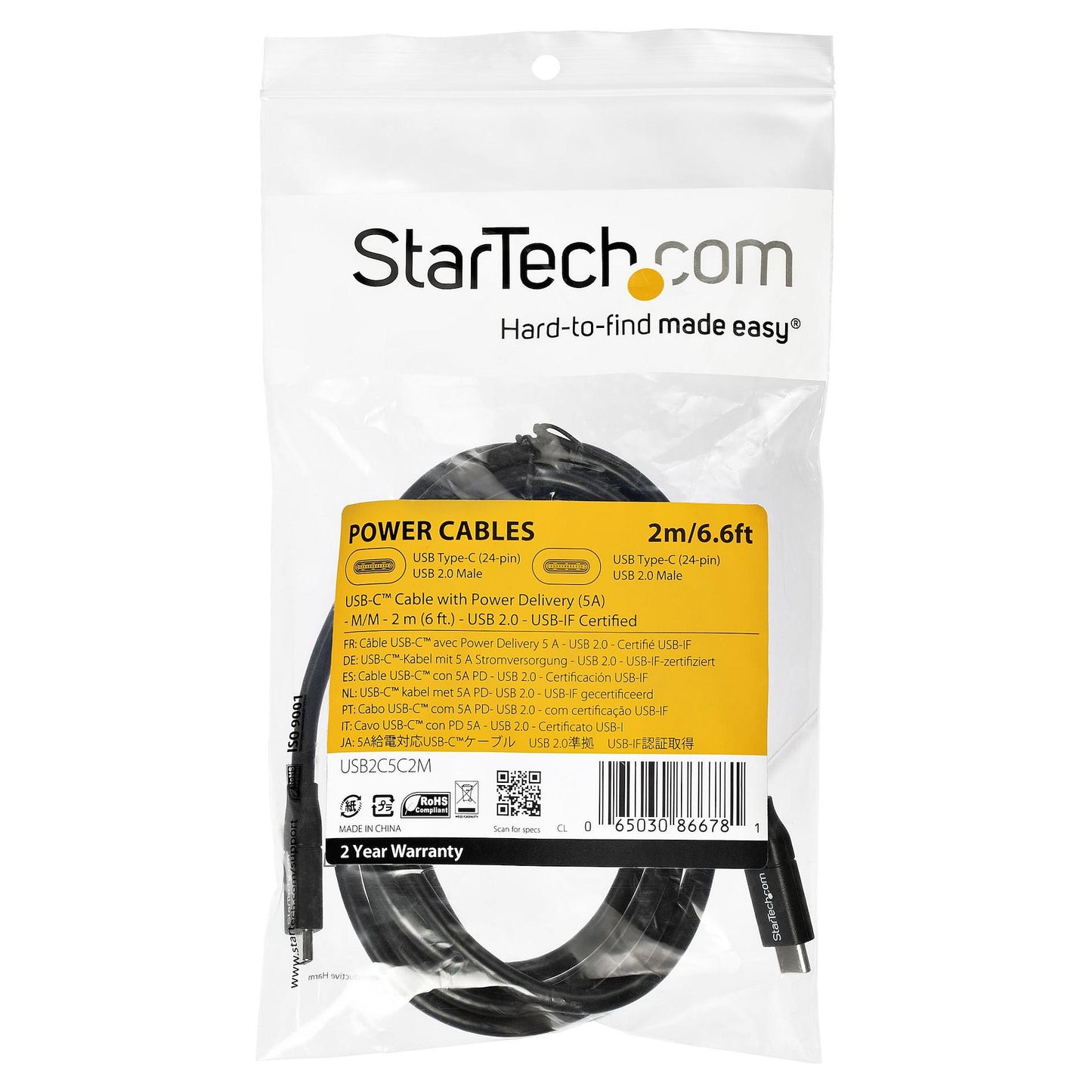 USB2.0 StarTech.com USB-C -> USB-C ST/ST 2m Black