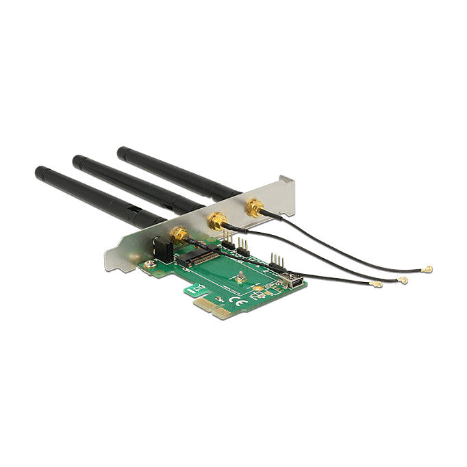PCI Express x1 Karte > 1 x intern M.2 Key A Slot mit 3 externen Antennen – Low Profile Formfaktor