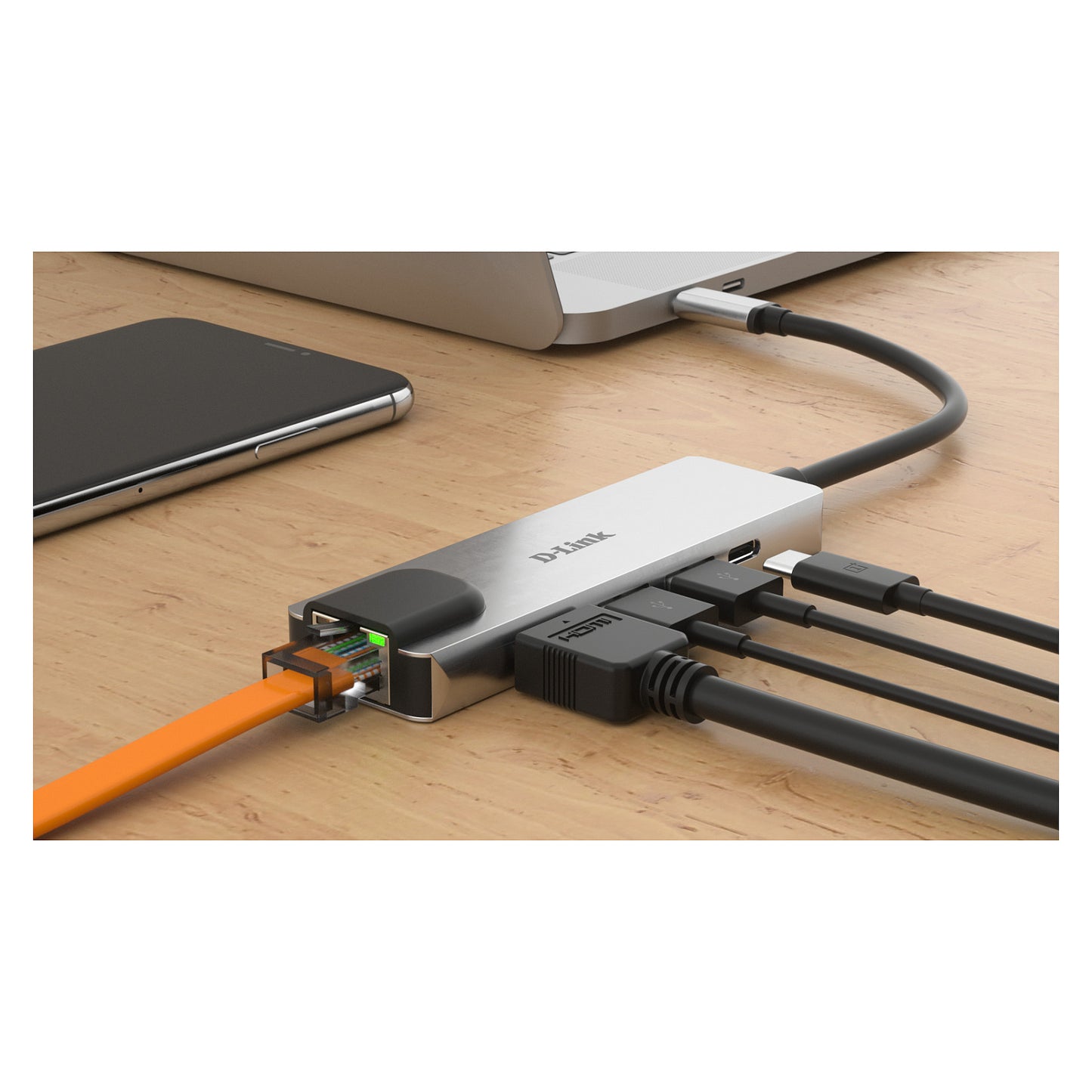 USB-C HUB 5Port D-Link DUB-M520 2xUSB3.2 Gigabit Lan RJ45 USB-C HDMI 4K passiv Silver Black