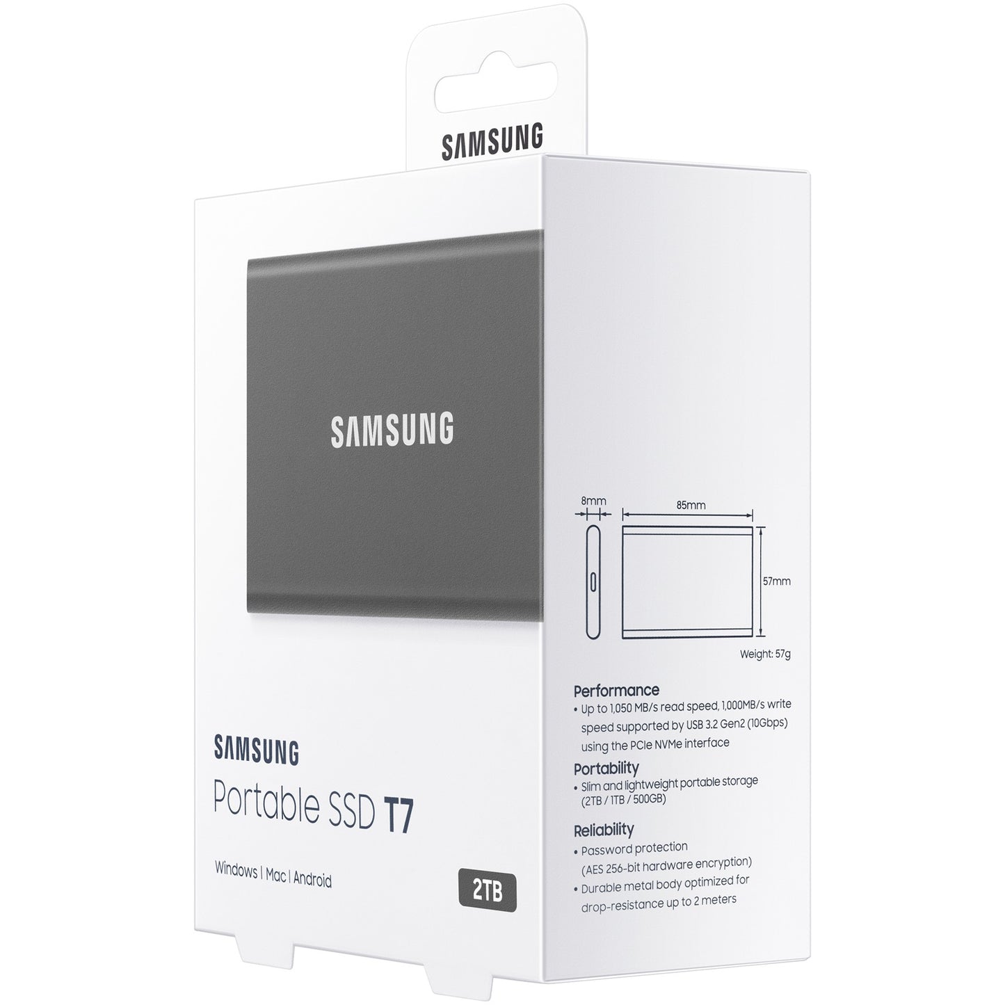 2 TB Samsung Portable T7 USB 3.2 Gen2 Titangrau Einzelhandel