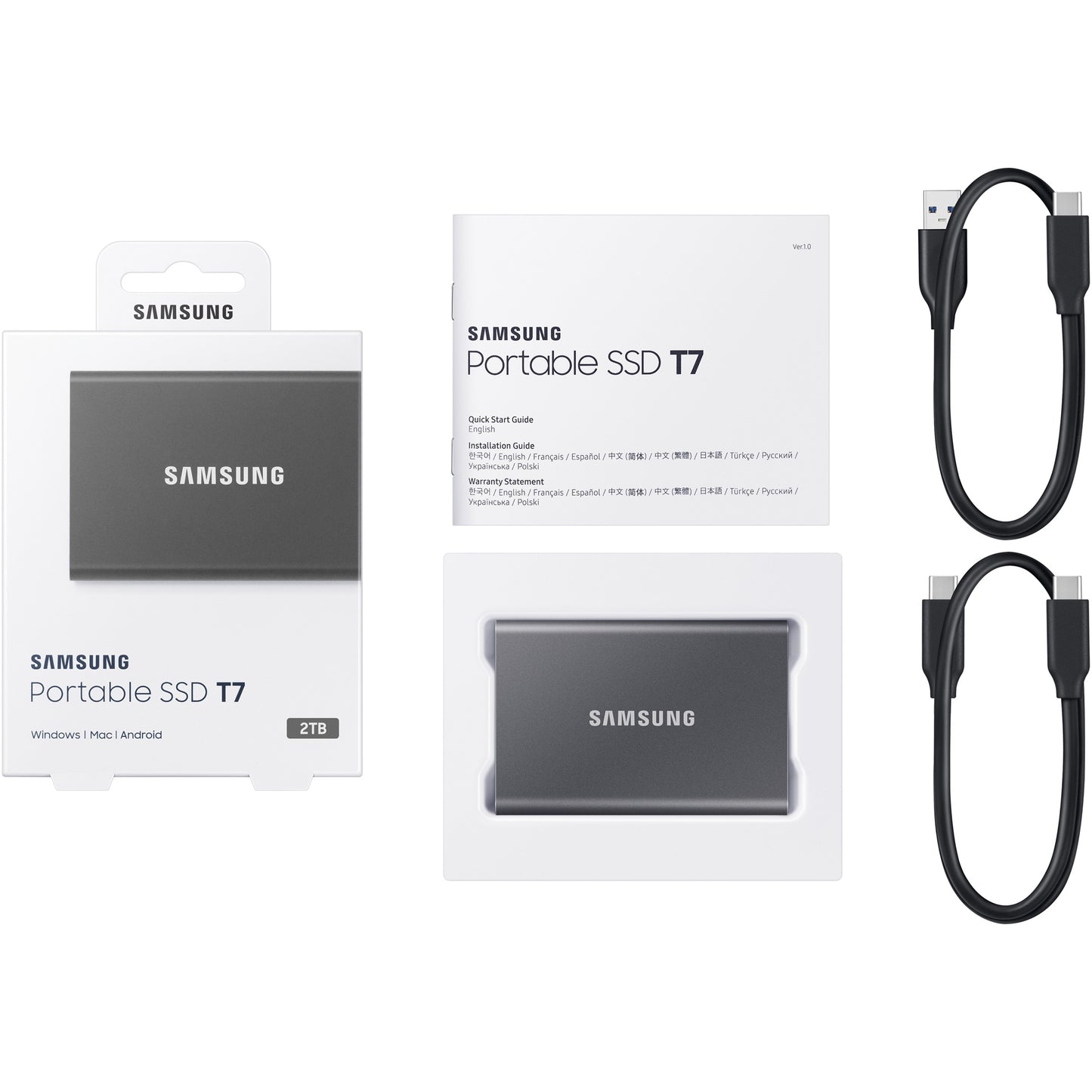 2 TB Samsung Portable T7 USB 3.2 Gen2 Titangrau Einzelhandel