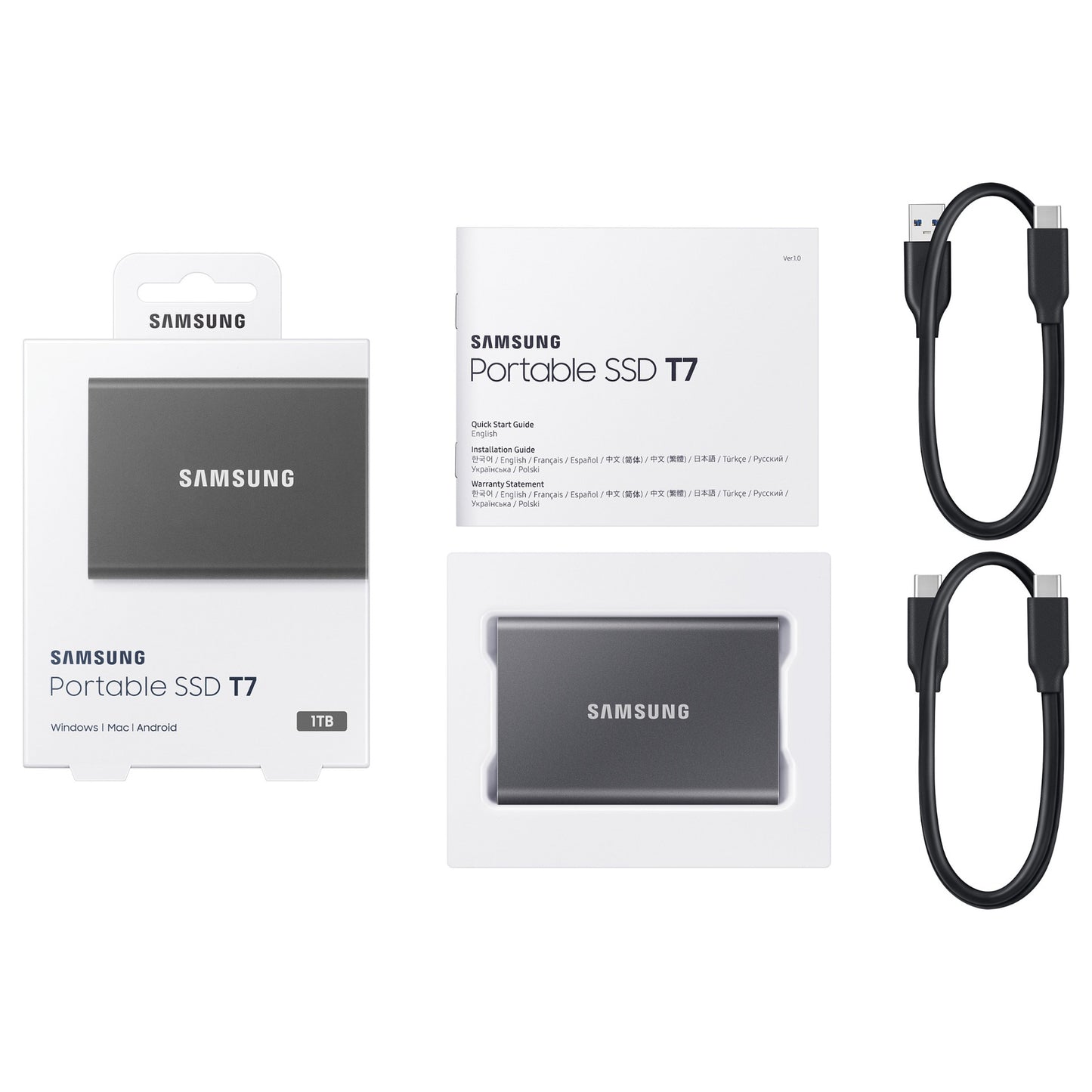 1TB Samsung Portable T7 USB 3.2 Gen2 Titan Gray retail