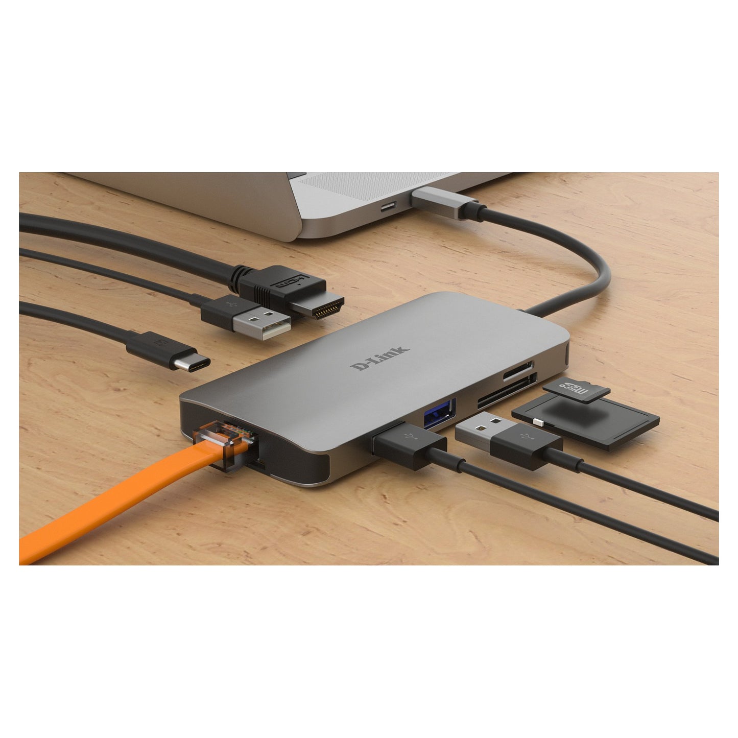 USB-C HUB 8Port D-Link DUB-M810 3xUSB3.0 USB-C HDMI 4K SD microSD Gigabit Lan RJ45 passiv Grey