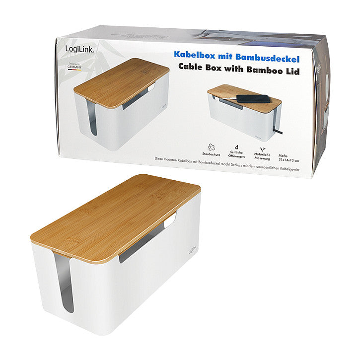 Management Cable Box Bambus-Deckel 320 x 140 x 130mm LogiLink White