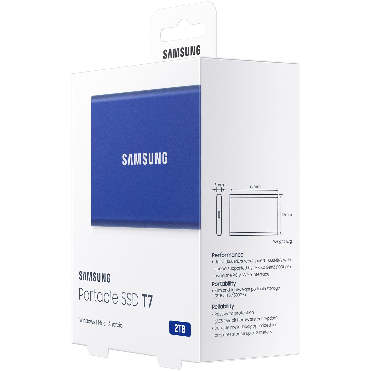 2TB Samsung Portable T7 USB 3.2 Gen2 Blau Einzelhandel