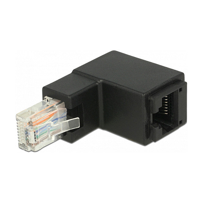Adapter RJ45 Stecker oben gewinkelt zu RJ45 Buchse Cat.6 UTP