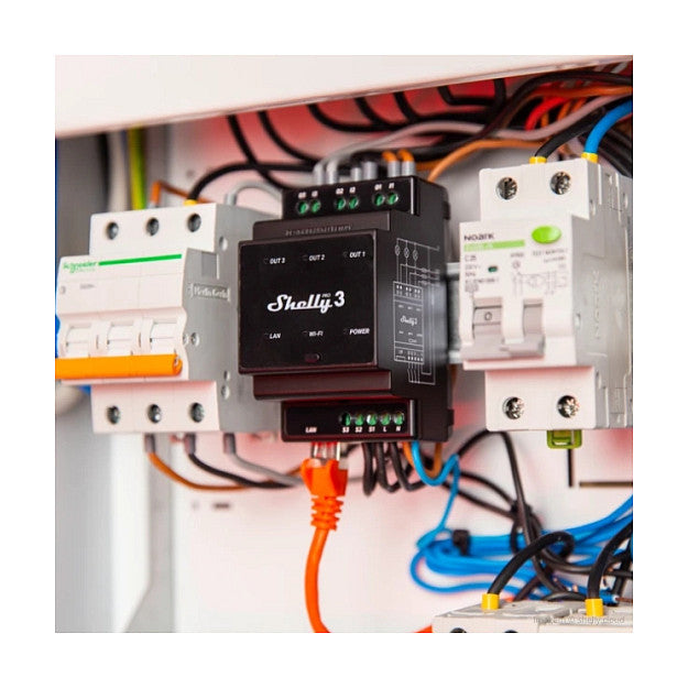 Shelly Relais "Pro 3" WLAN LAN 3x 16A 3 Kanäle 3 Phasen Max. 48A BT DIN-Rail
