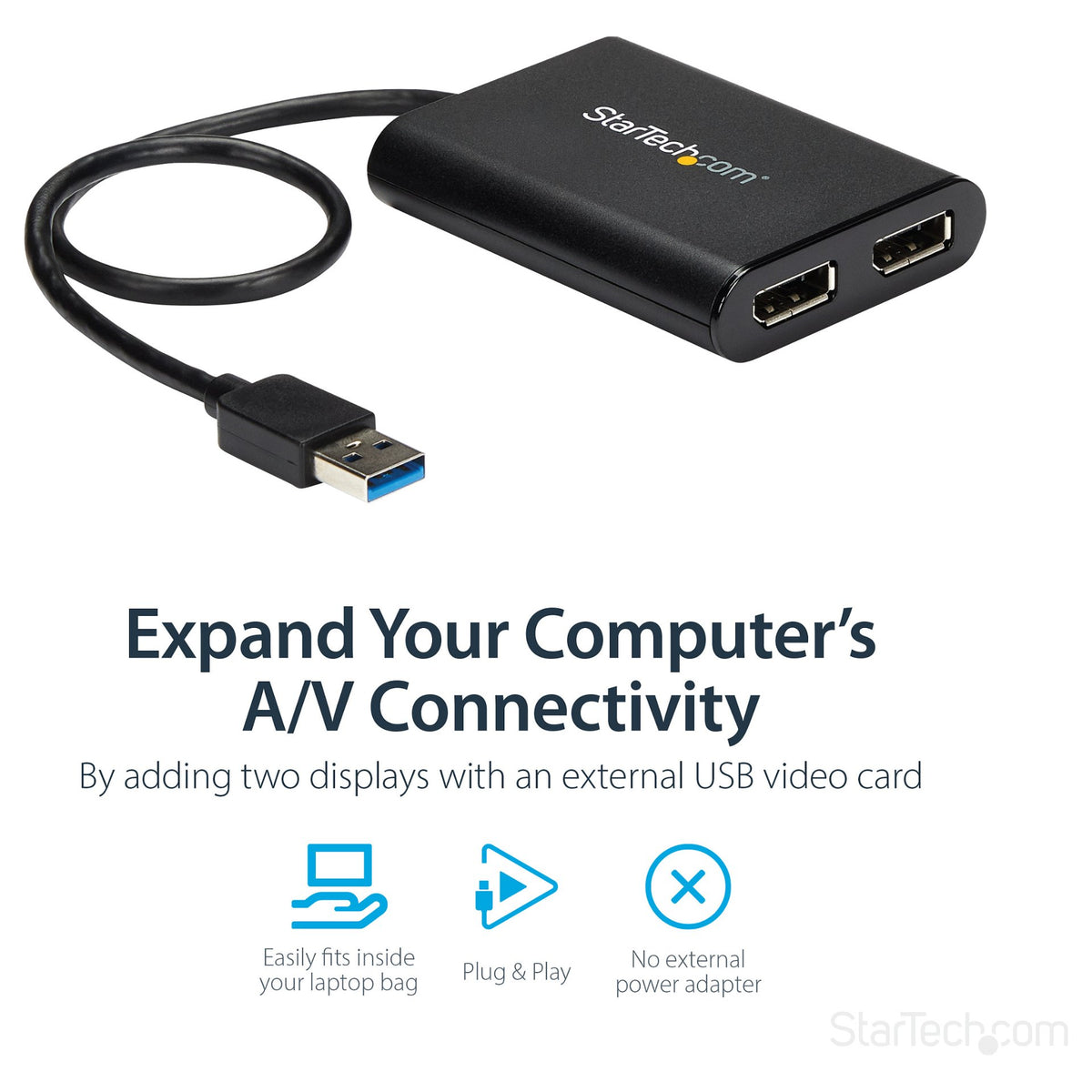 Adapter USB3.0 (ST) > 2x DisplayPort (BU) 4K 60Hz 30cm StarTech.com Black