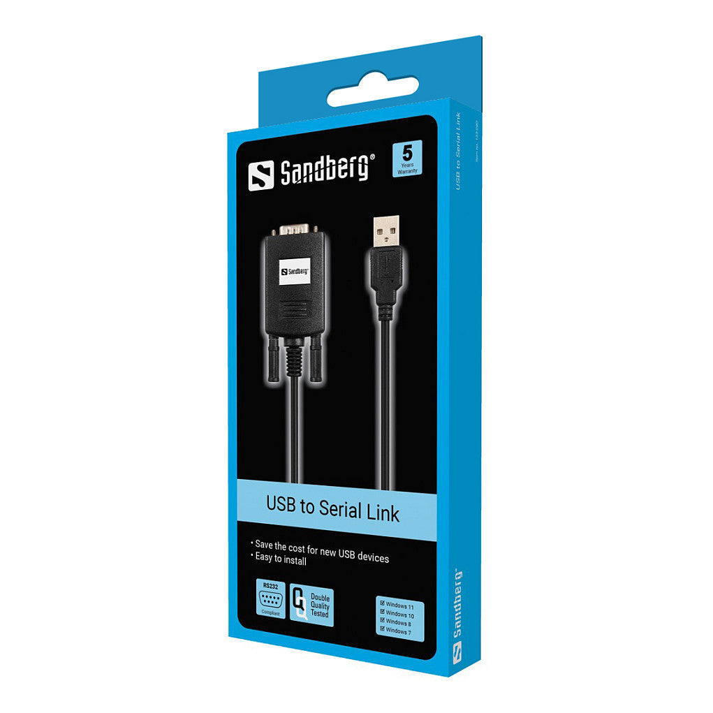 SANDBERG USB to Serial Link - USB Type-A - RS232 - 0,3 m - Schwarz