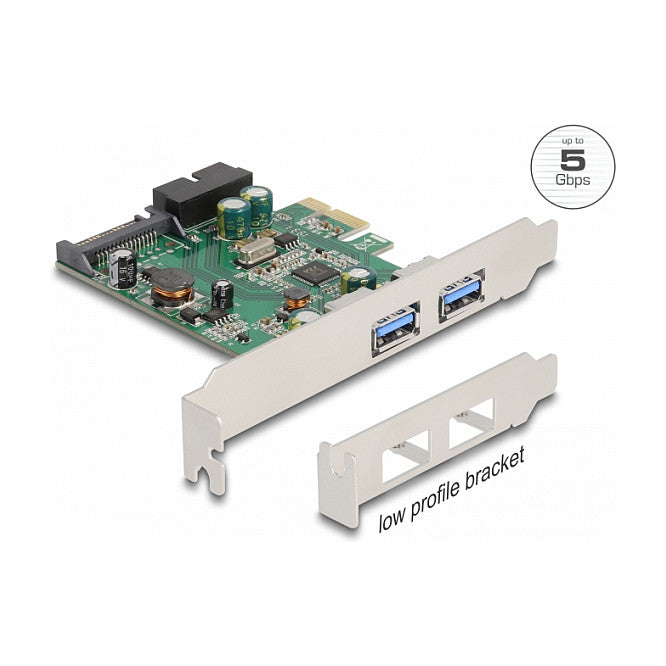 PCI Express x1 Karte zu 2 x extern USB 3.2 Gen 1 Typ-A + 1 x intern 19 Pin USB Pfostenstecker - Low Profile Formfaktor