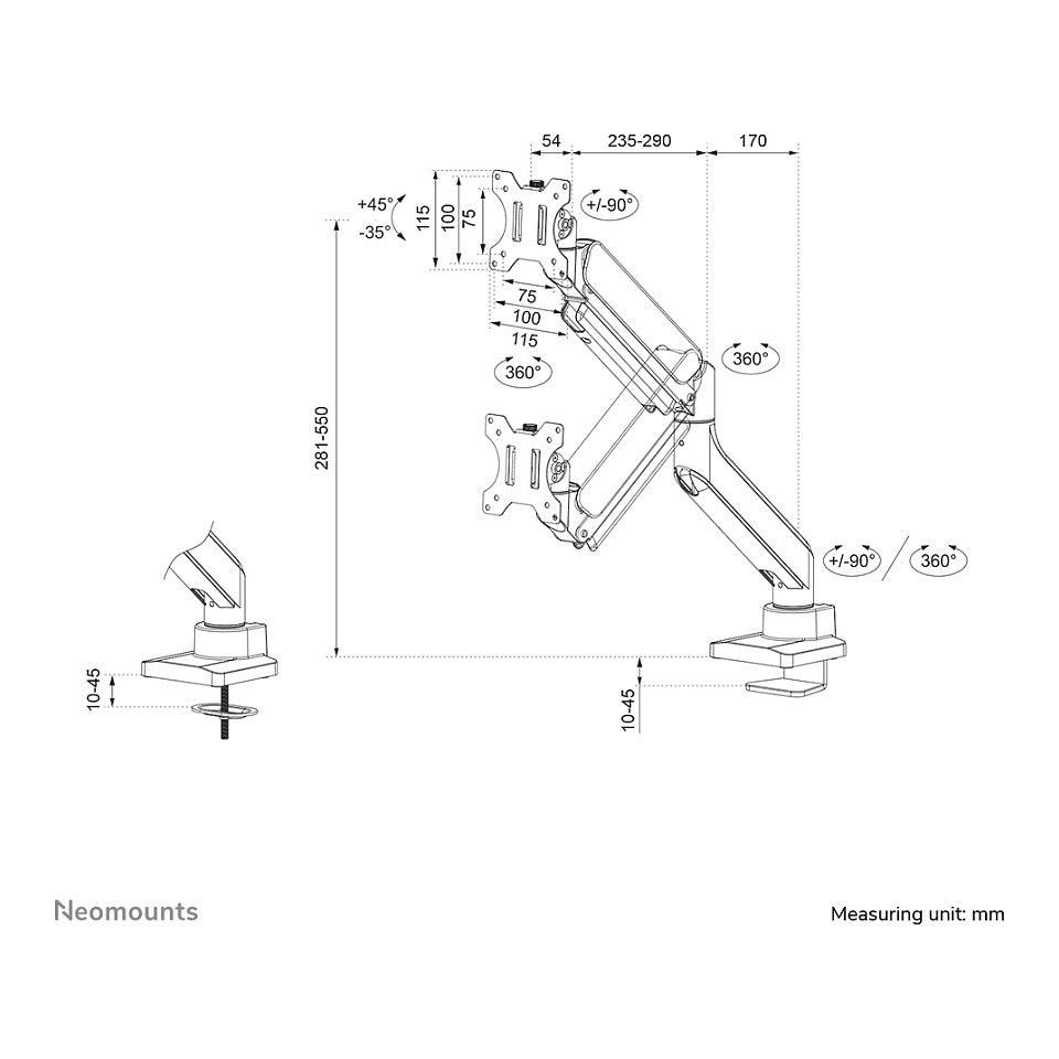 Neomounts DS70-450BL1 Tischhalterung für 17-42" Bildschirme - Schwarz