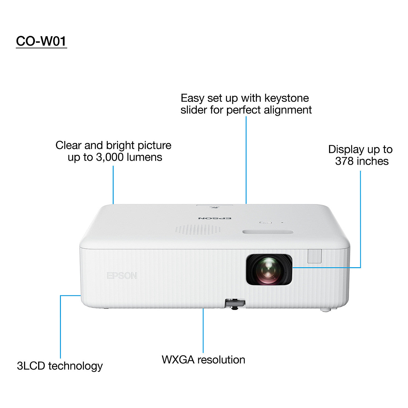 (1280x800) Epson CO-W01 3000-Lumen 16:10 HDMI USB Speaker White