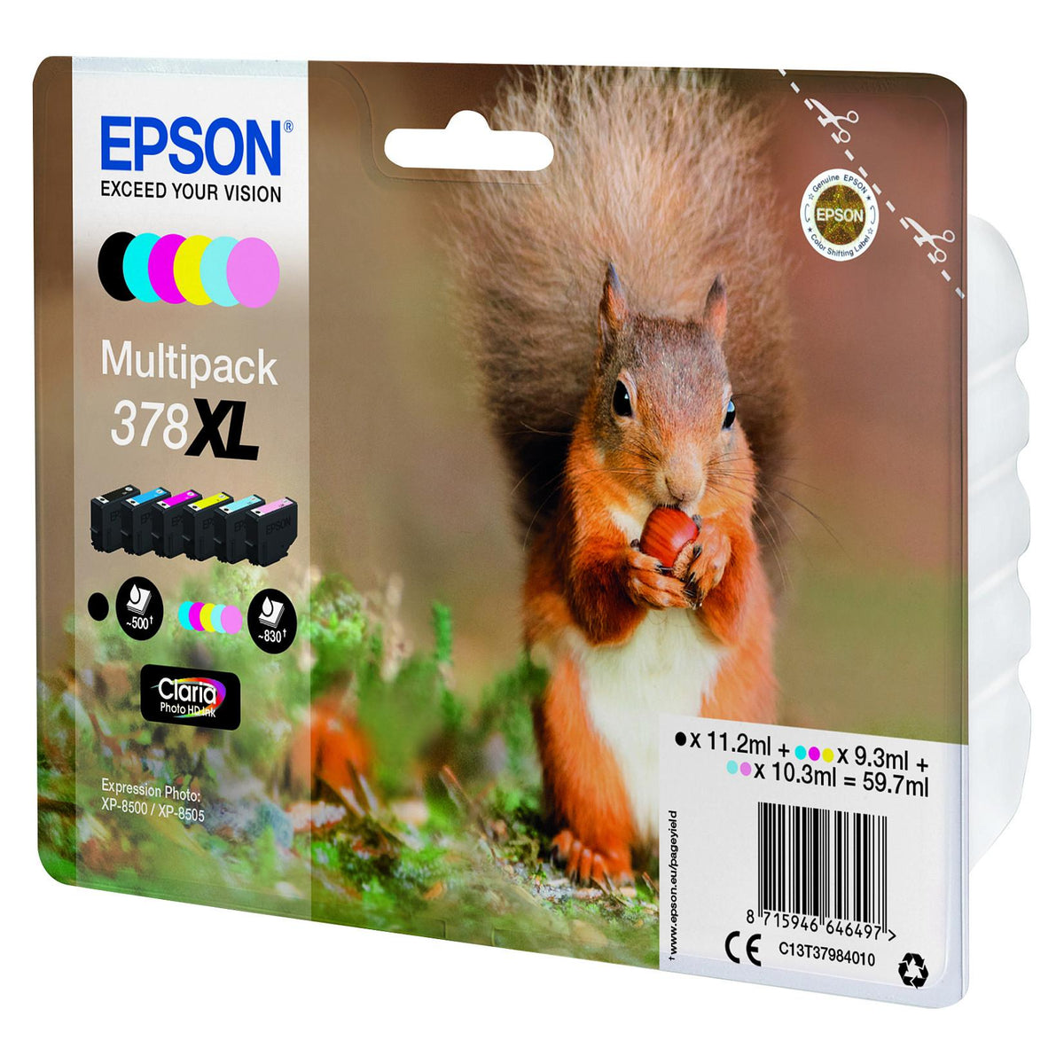 Epson Tinte 378XL C13T37984010 Multipack (BKMCY/Hellmagenta/Hellcyan) 6er bis zu 830 Seiten
