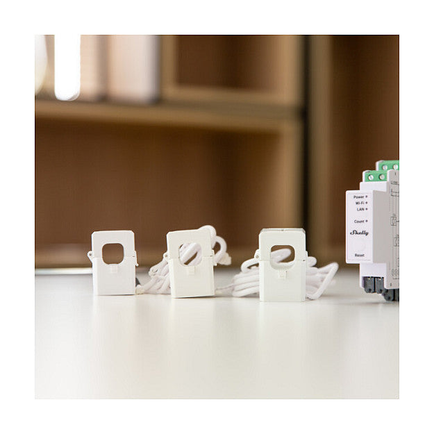 Shelly Relais "Pro 3EM 120A" WLAN LAN Stromzähler Inkl. 3x 120A Klemmen Messfunktion BT DIN-Rail