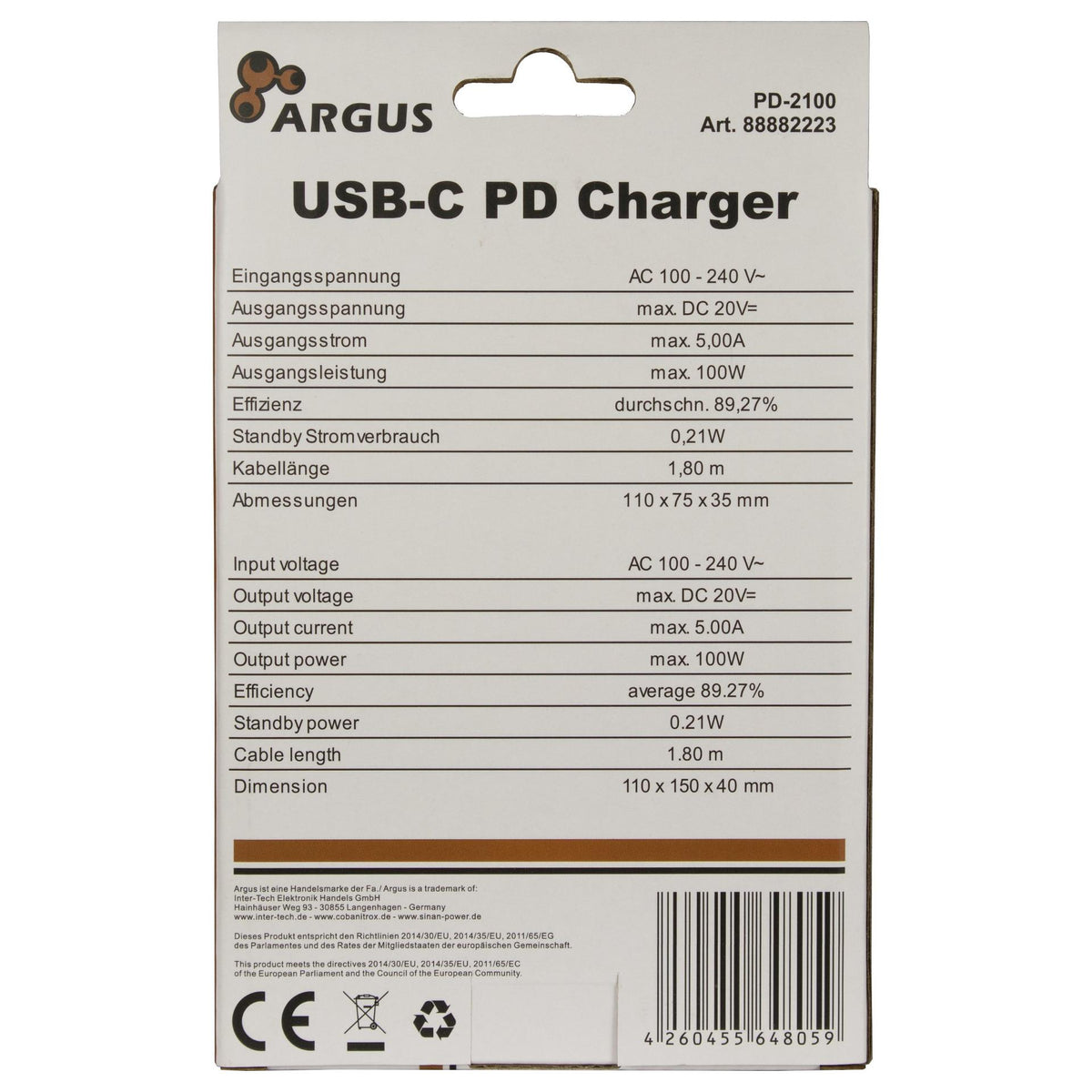 Charger USB-C 100W Black INTER-TECH PD-2100