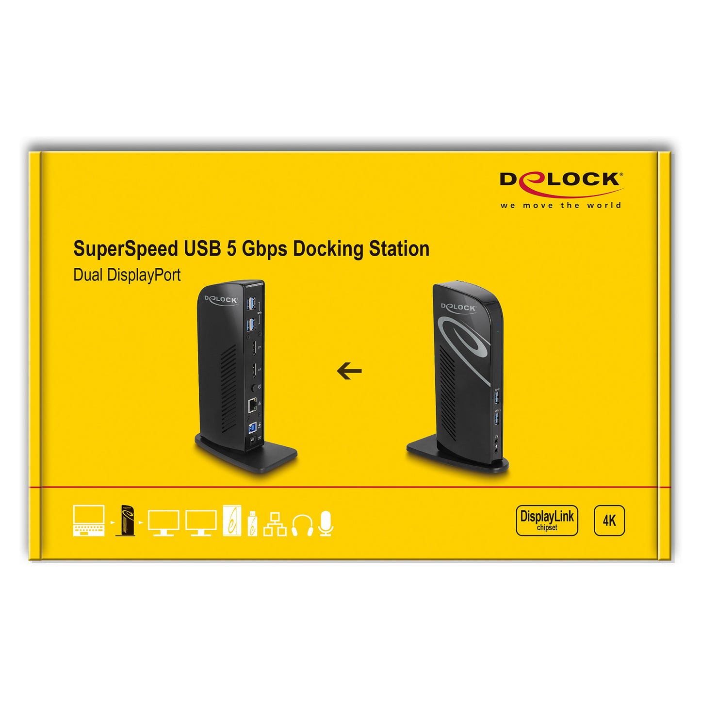 D DeLOCK Dockingstation 4xUSB3.2/2xDisplayPort 4K/RJ45 Ethernet/Audio Black