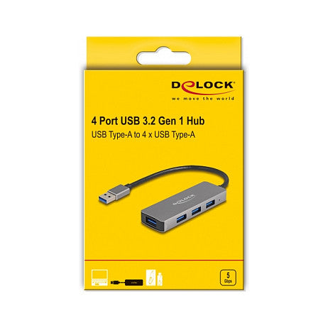 4 Port USB 5 Gbps Hub mit USB Typ-A Anschluss – USB Typ-A Buchsen seitlich