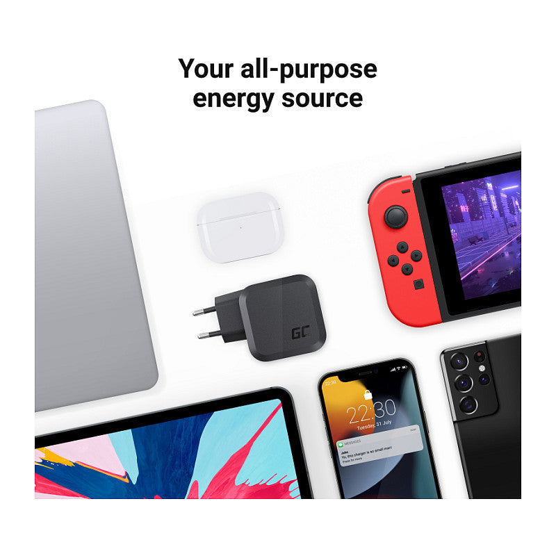 Ladegerät Green Cell Power Charger 2xUSB-C Power Delivery 1xUSB-A QuickCharge 65W Black