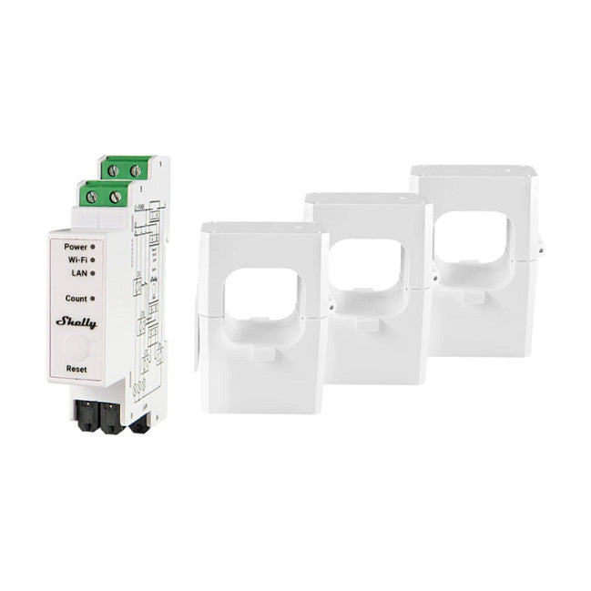 Shelly Relais "Pro 3EM 400A" WLAN LAN Stromzähler Inkl. 3 400A Klemmen Messfunktion BT DIN-Rail