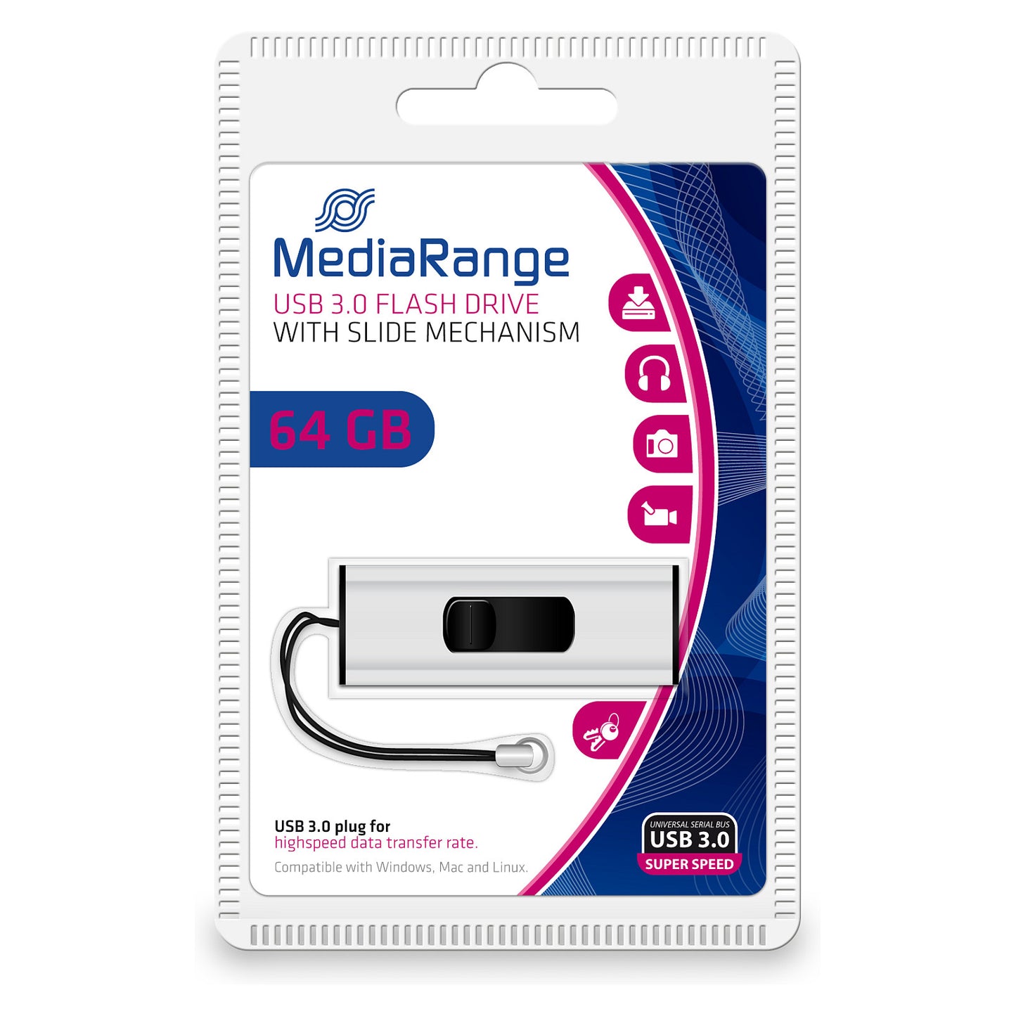 STICK 64GB MEDIARANGE MR917 3.2 Gen 1 Schwarz/Silber