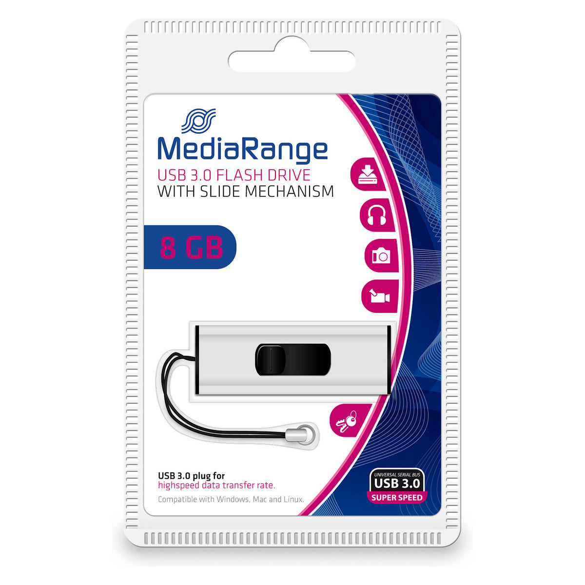 STICK 8GB MEDIARANGE MR914 3.2 Gen 1 Schwarz/Silber