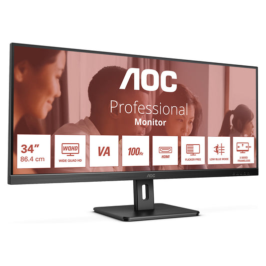 86,4cm/34" (3440x1440) AOC U34E2M Wide Quad HD 100Hz DP 2xHDMI 4 ms Black