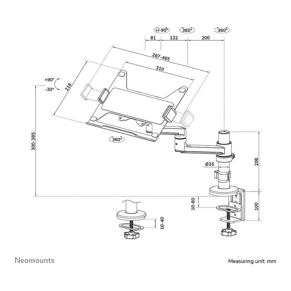 Neomounts DS20-425BL1 Tischhalterung für Laptops Gelenkarm (11.6" - 17.3") max 5kg - Schwarz