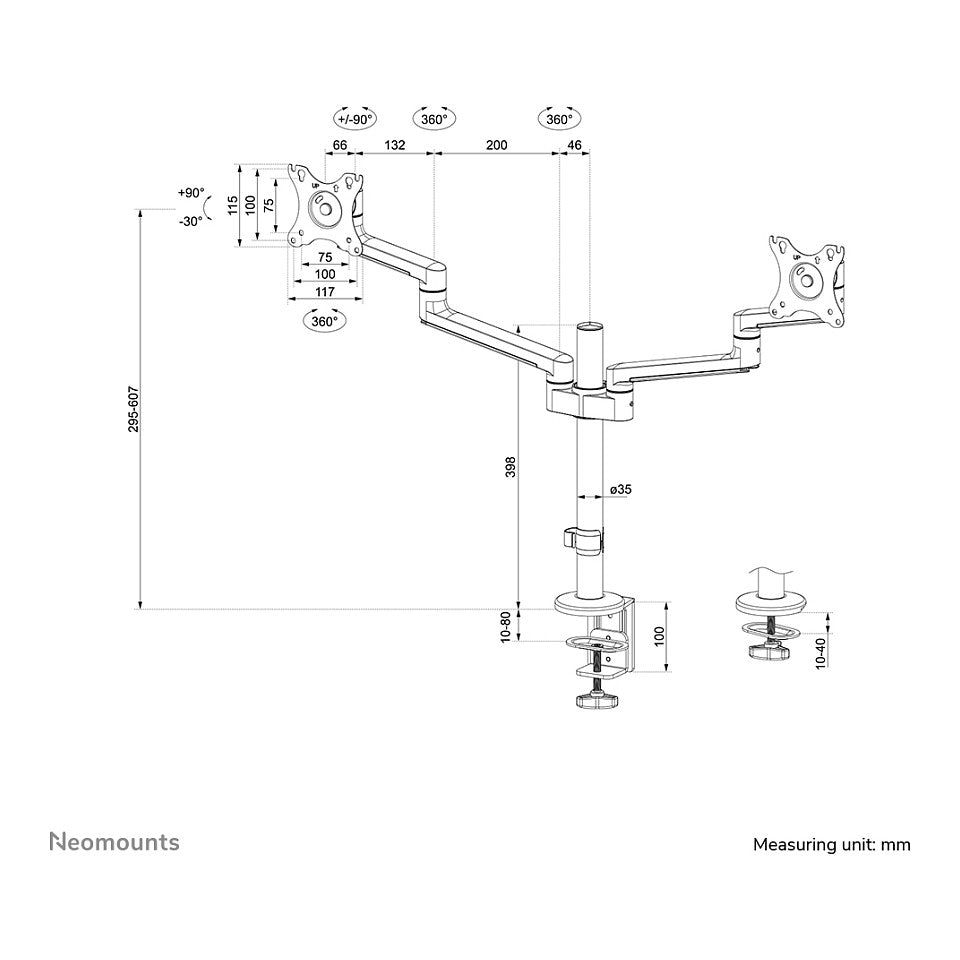 Neomounts DS60-425BL2 Tischhalterung für 17-27" Bildschirme - Schwarz