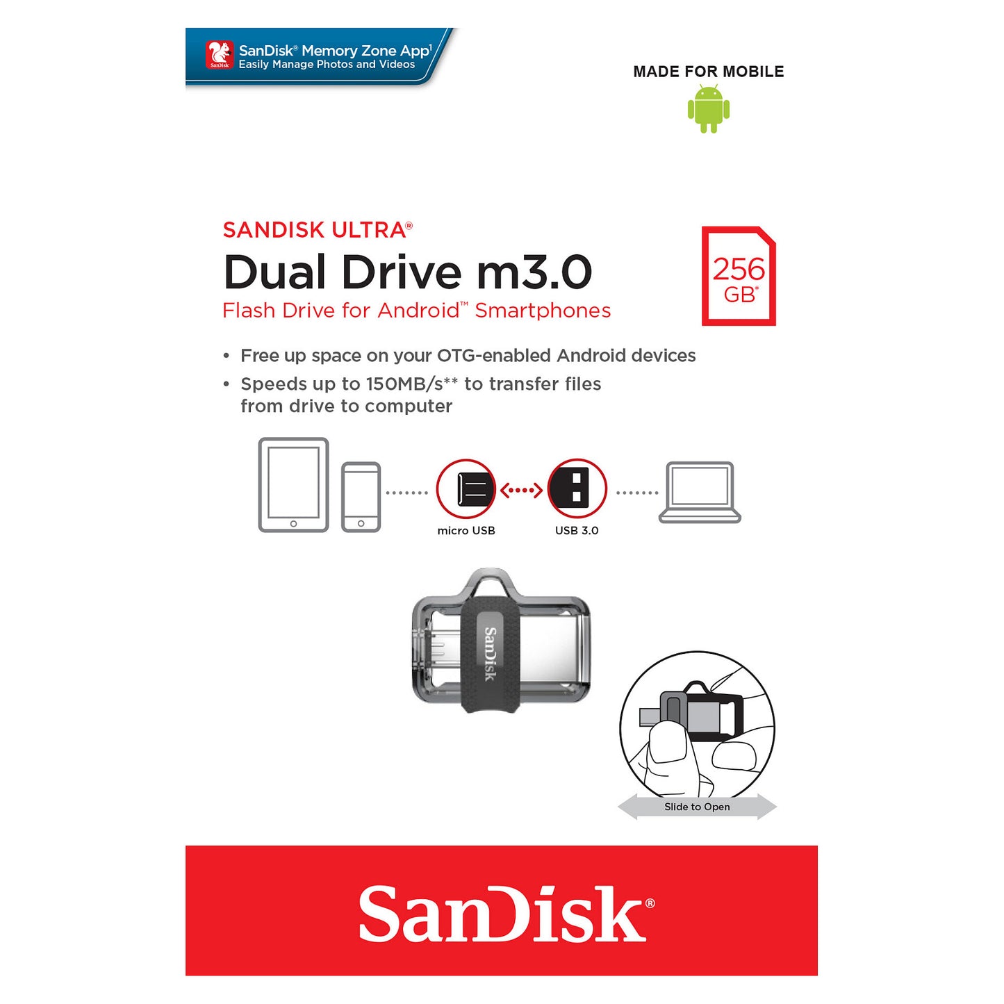 STICK 256GB USB3.0/microUSB Sandisk Ultra Dual Grey