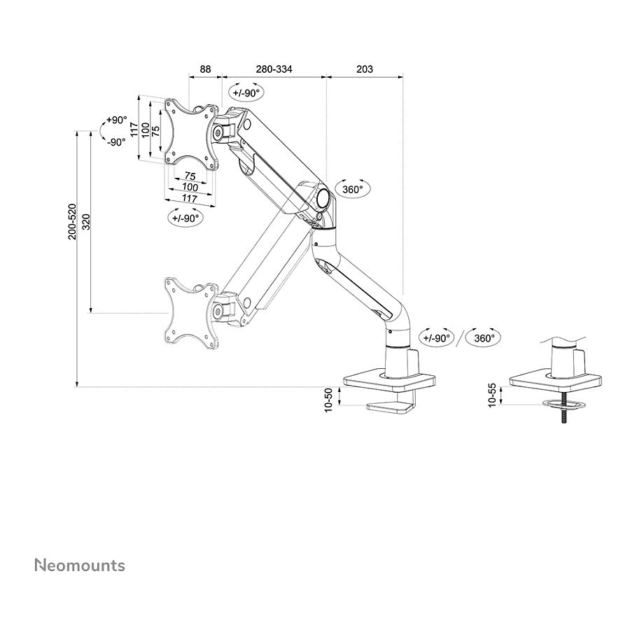 Neomounts DS70S-950BL1 vollbewegliche Tischhalterung für 17-49" Bildschirme - Schwarz