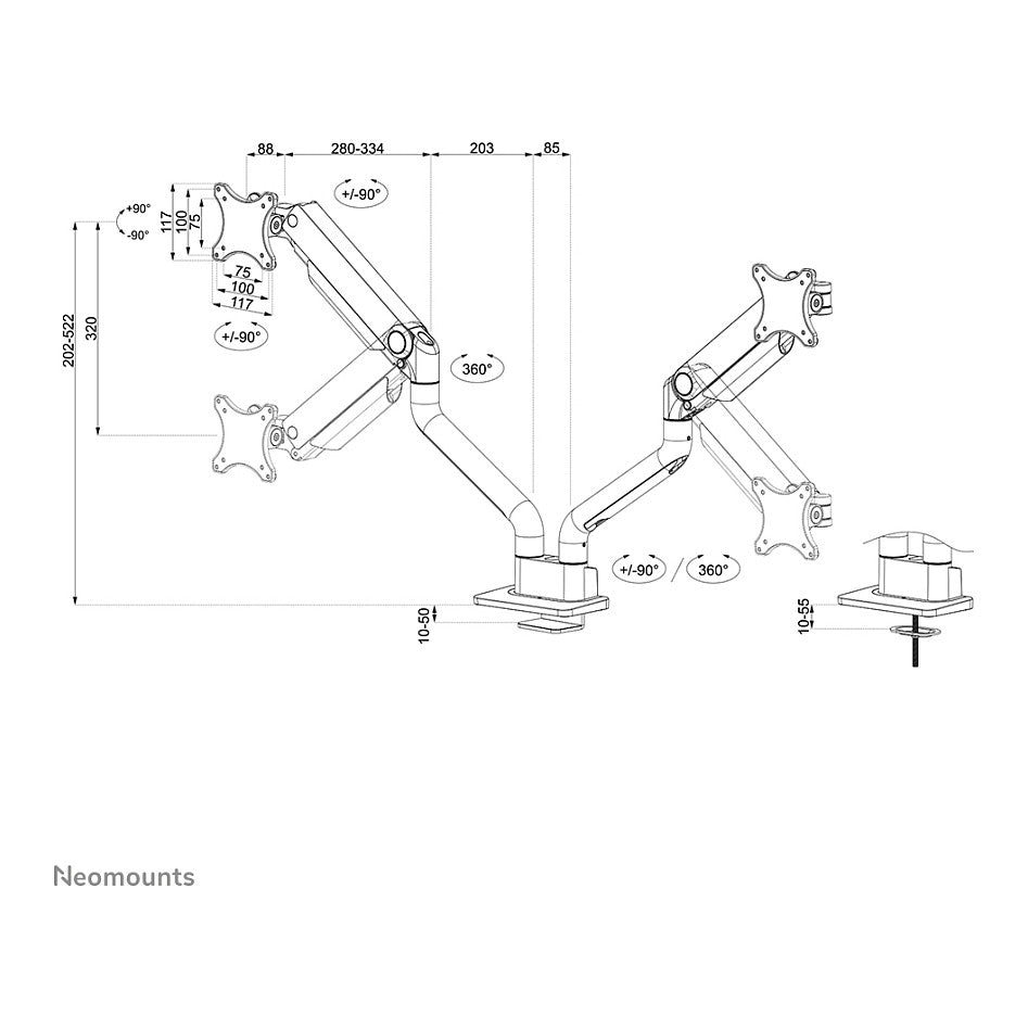 Neomounts DS70S-950WH2 vollbewegliche Tischhalterung für 17-35" Bildschirme - Weiß