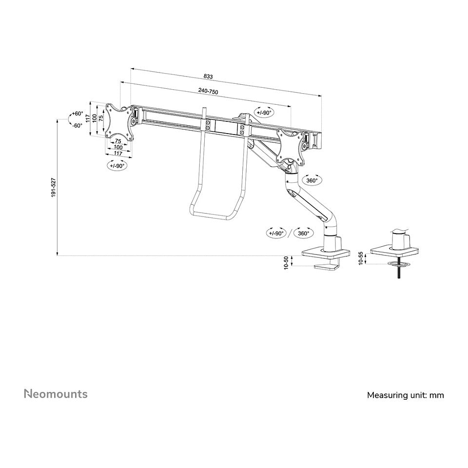 Full-Motion-Tischhalterung für 17-27" Bildschirme 16KG DS75S-950WH2 Neomounts White