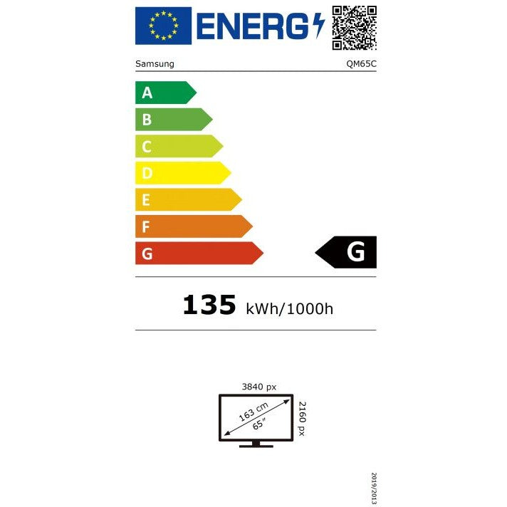 163cm/65" (3840x2160) Samsung LH65QMCEBGCXEN 16:9 IPS 4K UHD Digital Signage 24/7 8ms HDMI DP USB WIFI LAN BT