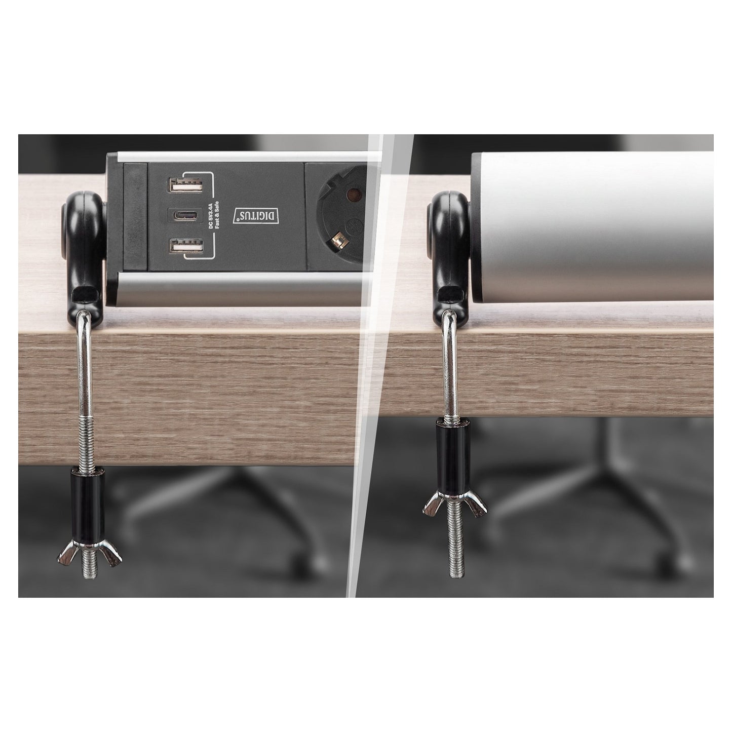 Digitus 6-Fach Steckdosenleiste mit 2xUSB-A; 1xUSB-C und Schalter Schwarz/Silver