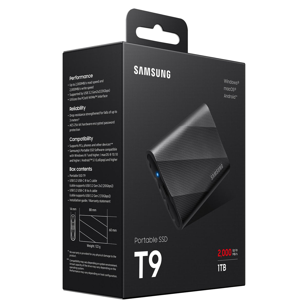 1TB Samsung Portable T9 USB 3.2 Gen2 Black retail