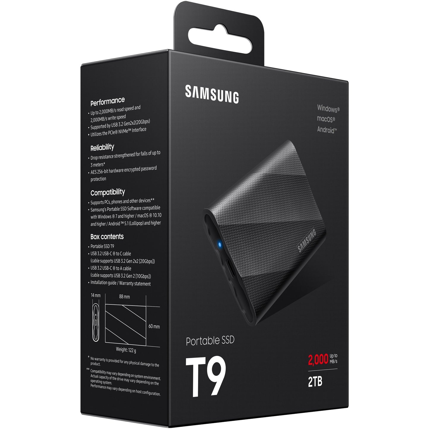 2TB Samsung Portable T9 USB 3.2 Gen2 Schwarz Einzelhandel